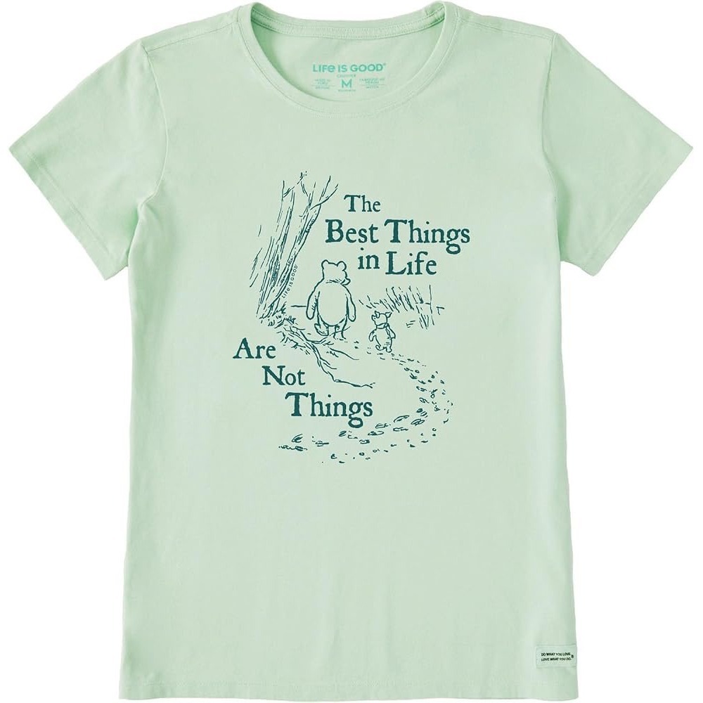 Life is Good Pooh Piglet Crusher Tee Mint Green Cotton Graphic T-Shirt Womens L